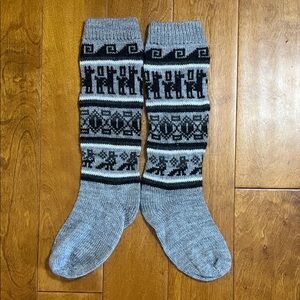 Hand Knitted Wool Acrylic Blend Grey Winter Socks One Size Vintage Inspired